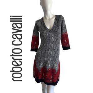 Roberto Cavalli Black and Red Knit Dress